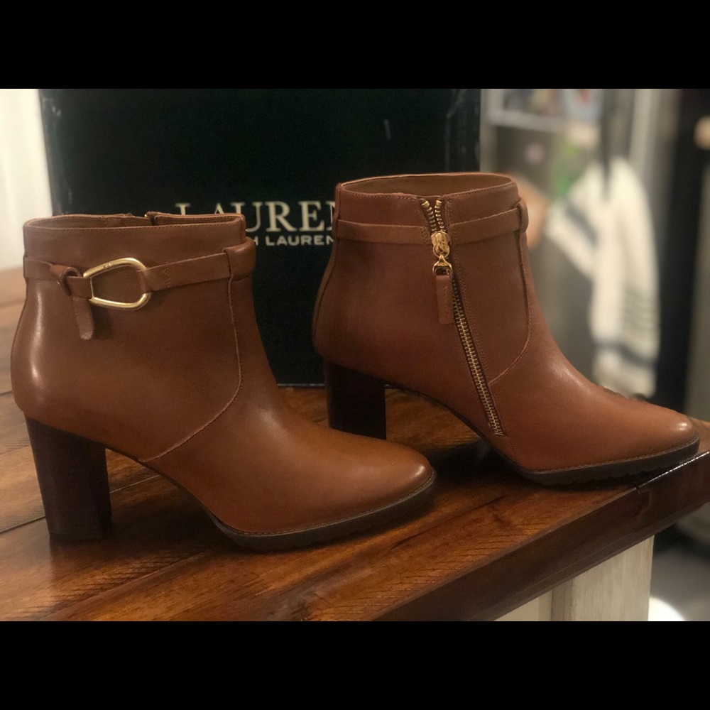 Ralph Lauren Booties 3-1/4 Block heel, Leather NIB